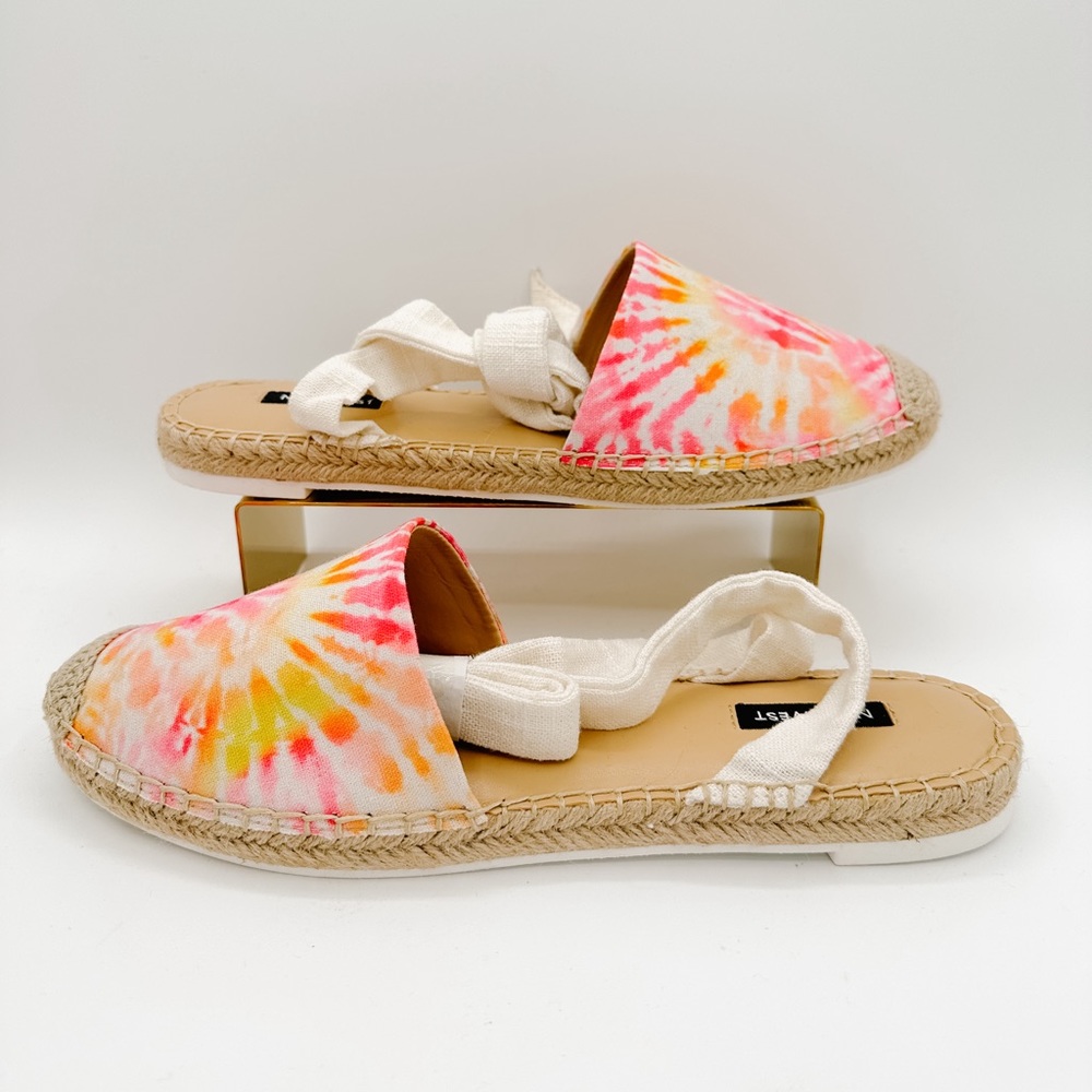 NINE WEST White, Pink, Yellow & Orange Tie Dye Espadrille Ankle Wraparound | 10